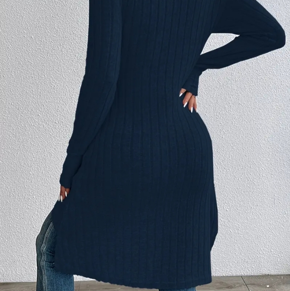 Navy blue - Rib long sleeve sweater